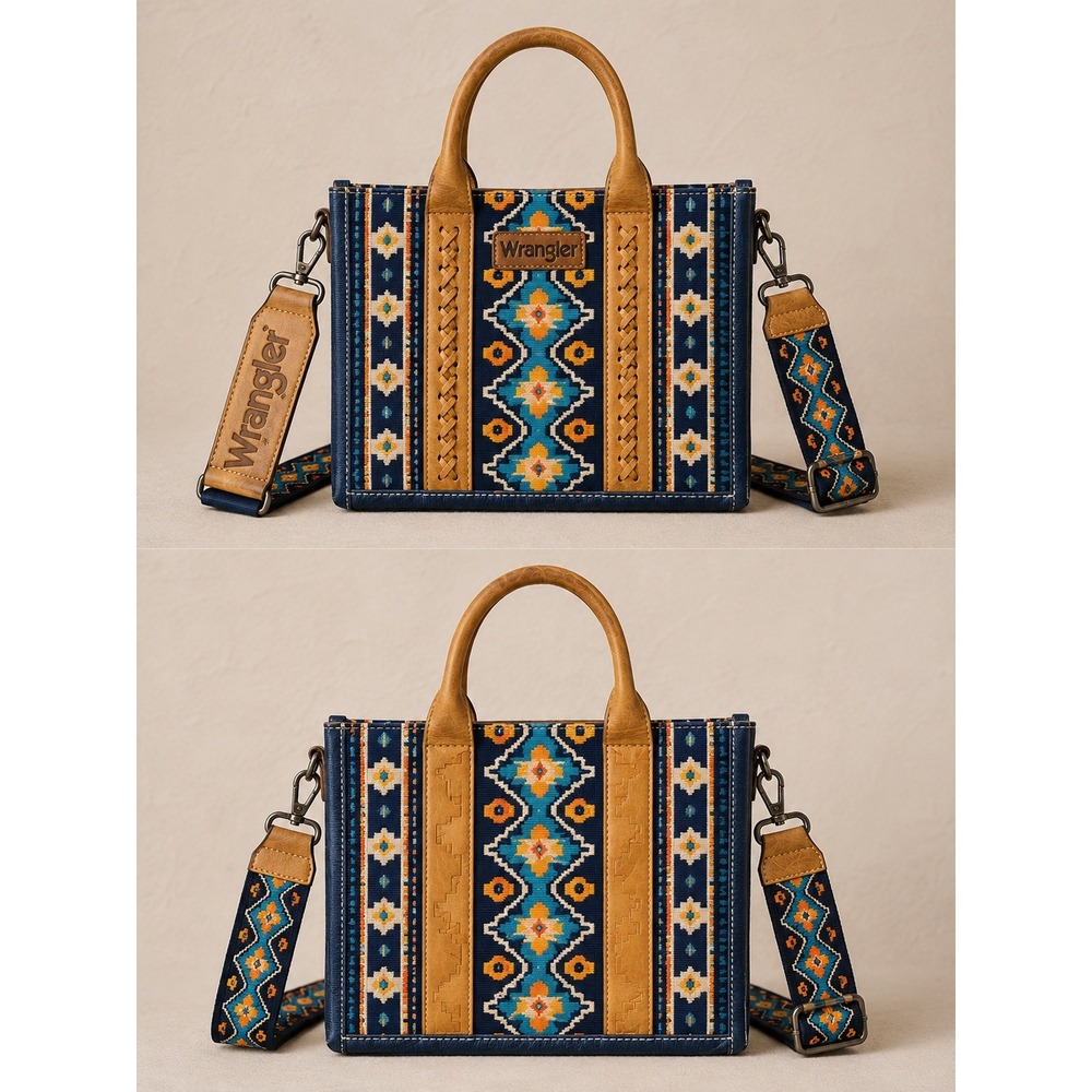 NWT Wrangler Western Aztec Southwestern Canvas PU Small Tote Bag Purse Cowgirl‎